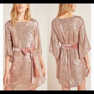 Anthropologie Starling Rose Gold Sequin Dress